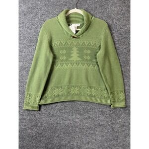 Christopher & Banks Sweater Women M Green Christmas Tree Snowflake Toggle Shawl